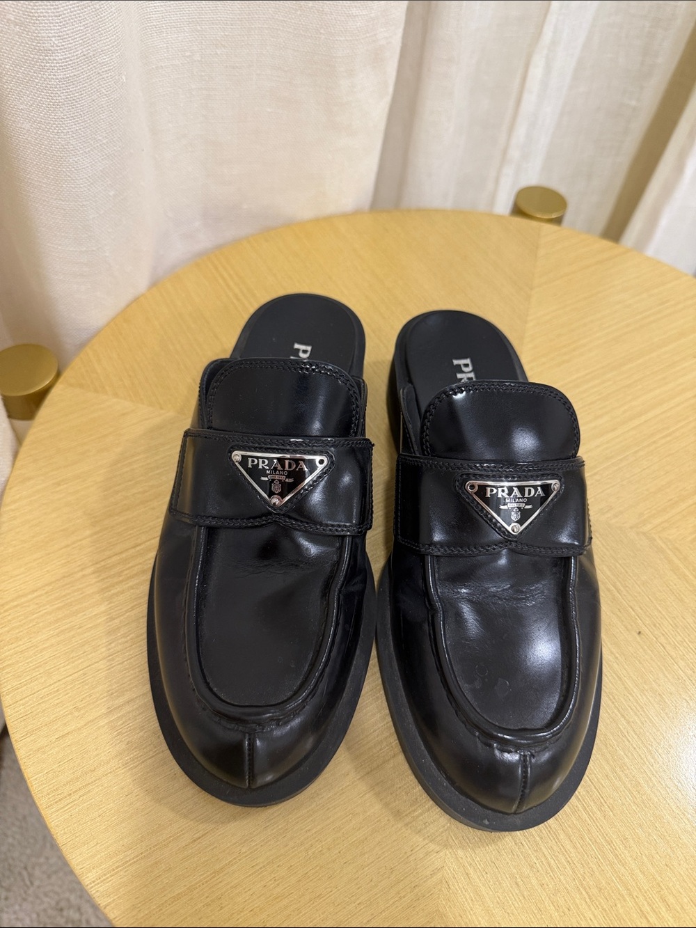 Prada Black Leather Slip-On Loafers